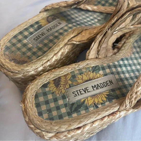 Y2K Steve Madden Chunky Platform Heels Sandals Woven Natural Fiber 6.5 - Picture 5 of 9